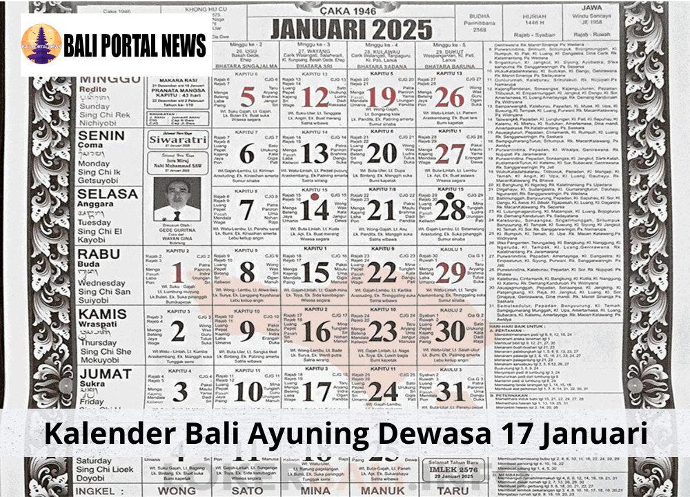 Kalender Bali Ayuning Dewasa 17 Januari