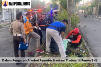 Dalam Pengaruh Alkohol Pemotor Hantam Trotoar di Renon Bali