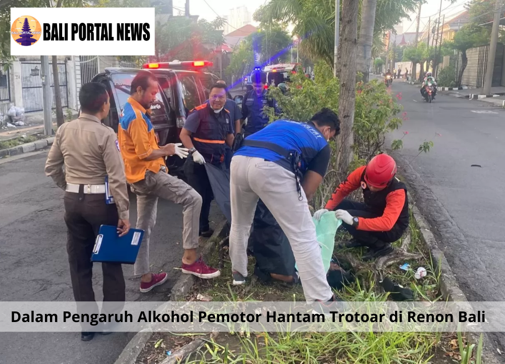 Dalam Pengaruh Alkohol Pemotor Hantam Trotoar di Renon Bali