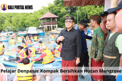 Pelajar Denpasar Kompak Bersihkan Hutan Mangrove